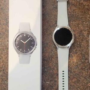 Smartwatch with Silver Bezel and Gray Band